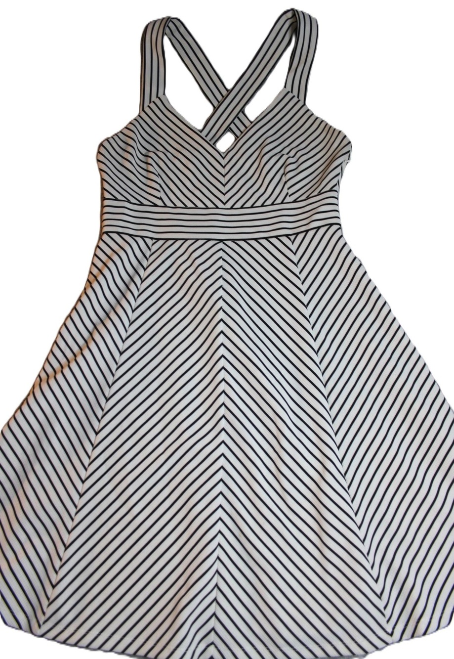 Adrianna Papell Dress Womens Large White Black Striped Fit & Flare V Neck